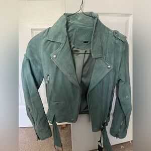 BRAND NEW WITH TAGS- Never worn blue/green leather jacket